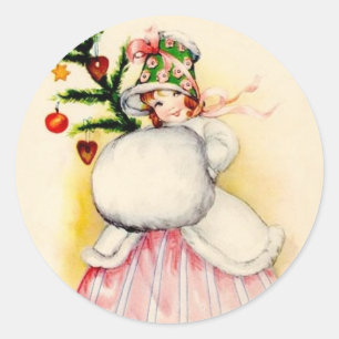 Charmant kerstmeisje ronde sticker