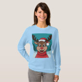 Charmant Kerstrendier Gezicht T-shirt voor Meisjes (Voorkant volledig)