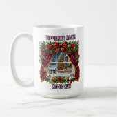 Charmant kerstvenster met feestelijke decoraties koffiemok (Links)