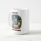 Charmant kerstvenster met feestelijke decoraties koffiemok (Voorkant links)