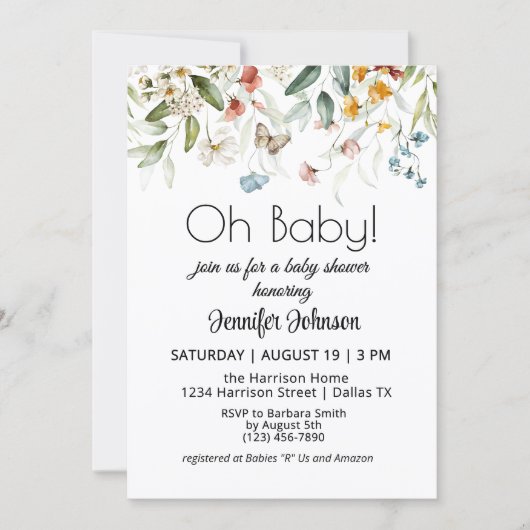 Charmant Kleurrijk  Bloemen Baby shower Kaart (Voorkant)