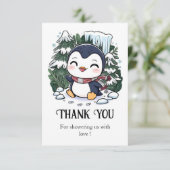 Charmant kleurrijk pinguïn Baby shower Bedankkaart (Staand voorkant)