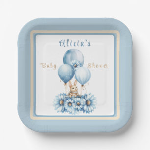 Charmant konijn in blauw jongetje Baby shower Papieren Bordje