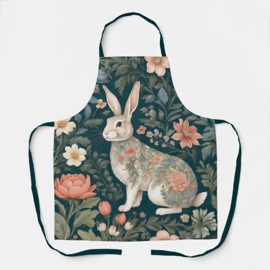 Charmant konijn William Morris geïnspireerd Floral Schort (Voorkant)