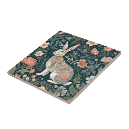 Charmant konijn William Morris geïnspireerd Floral Tegeltje (Zijkant)