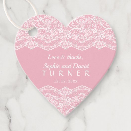 Charmant Lace Pink Wedding Bedankjes Labels (Voorkant)