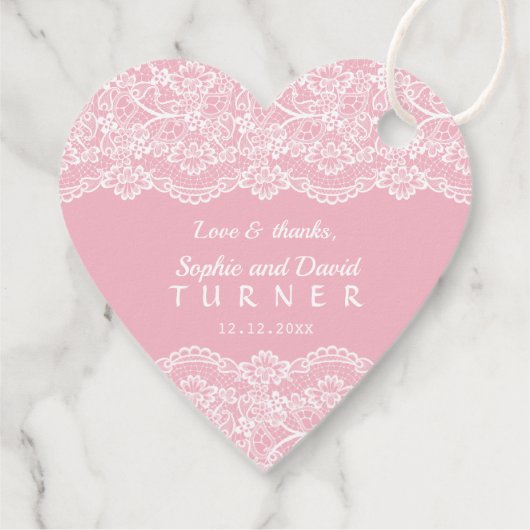 Charmant Lace Pink Wedding Bedankjes Labels (Achterkant)