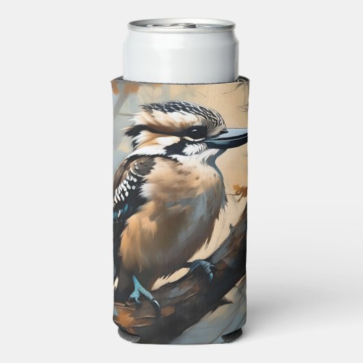 Charmant lachen: Kookaburra in olieverf Seltzer Blikjeskoeler (Seltzer Achterkant)