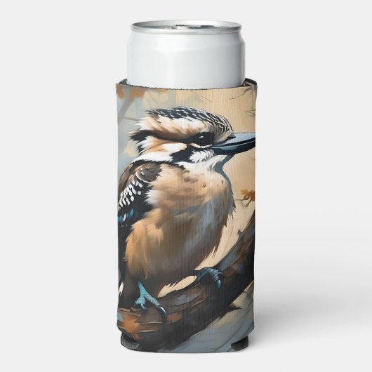Charmant lachen: Kookaburra in olieverf Seltzer Blikjeskoeler (Seltzer Voorkant)