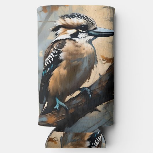 Charmant lachen: Kookaburra in olieverf Seltzer Blikjeskoeler (Achterkant)