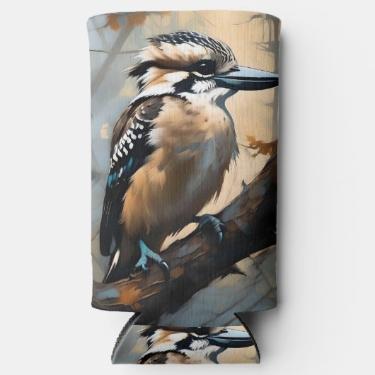 Charmant lachen: Kookaburra in olieverf Seltzer Blikjeskoeler (Voorkant)