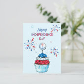 Charmant Licht Blauw en Rood Patriottisch Cupcake Feestdagenkaart (Staand voorkant)