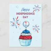 Charmant Licht Blauw en Rood Patriottisch Cupcake Feestdagenkaart (Voorkant)