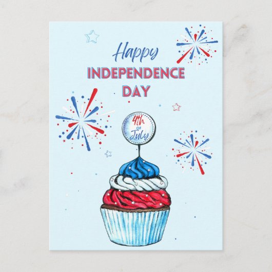 Charmant Licht Blauw en Rood Patriottisch Cupcake Feestdagenkaart (Voorkant)