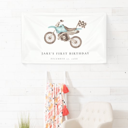 Charmant licht blauw vuil fiets banner (Insitu)