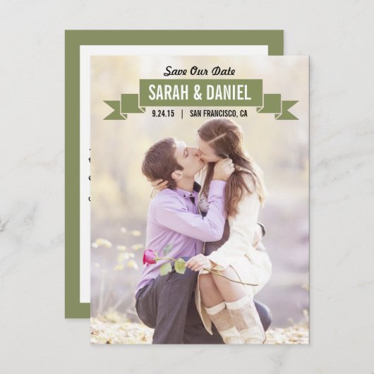 Charmant lint Save the Date - Groen Aankondigingskaart (Voorkant / Achterkant)