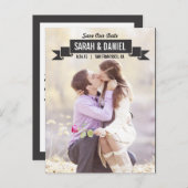 Charmant lint Save the Date - Zwart Aankondigingskaart (Voorkant / Achterkant)