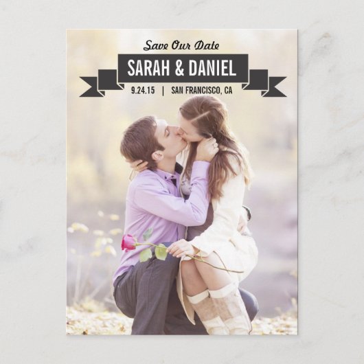 Charmant lint Save the Date - Zwart Aankondigingskaart (Voorkant)