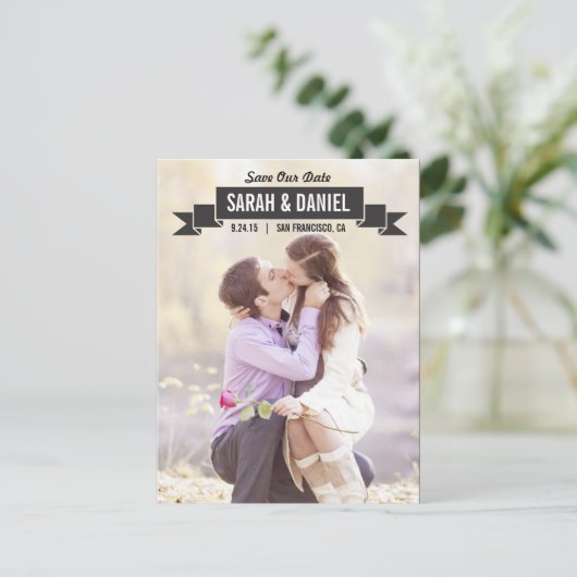 Charmant lint Save the Date - Zwart Aankondigingskaart (Staand voorkant)