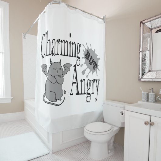 Charmant maar boos klein duivel kat grappig citaat douchegordijn (In situ)