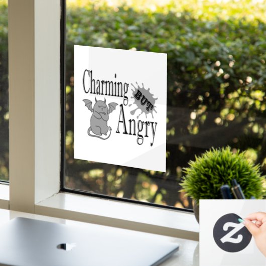 Charmant maar boos klein duivel kat grappig citaat raamsticker (Kantoor)