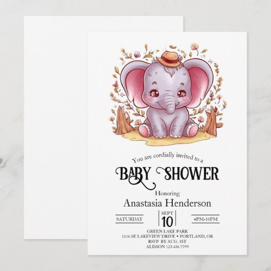 Charmant magisch olifant digitaal Baby shower Kaart (Voorkant / Achterkant)