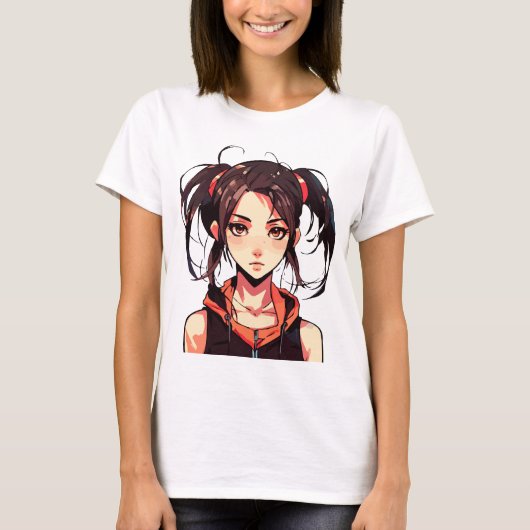 Charmant Manga Meisje: Anime Vector Illustratie T-shirt (Voorkant)