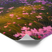 Charmant meer omringd door roze bloemen poster (Hoek)