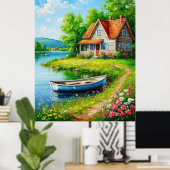 Charmant meerhuis met een boot poster (Thuiskantoor)