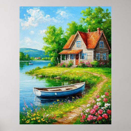 Charmant meerhuis met een boot poster (Voorkant)