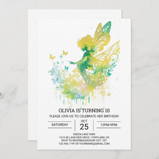 Charmant meisje fee verjaardag kaart (Voorkant / Achterkant)