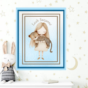 Charmant meisje met Baby Leopard Wall Art Poster