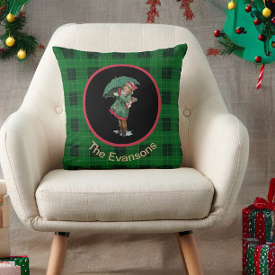 Charmant  Meisje met paraplu op groen geruite Kussen