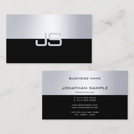 charmant Monogram Modern Silver Watch Plain Luxury Visitekaartje (Voorkant / Achterkant)