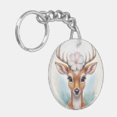 Charmant & Natuur-geïnspireerd hert met bloem Sleutelhanger (Voorkant Links)