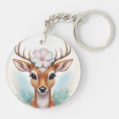 Charmant & Natuur-geïnspireerd hert met bloem Sleutelhanger (Achterkant)