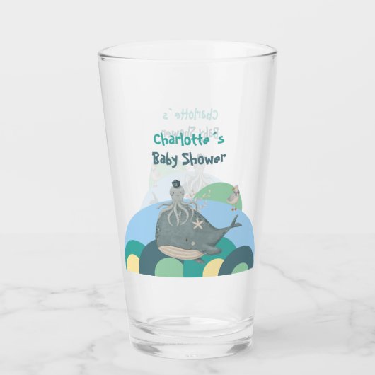 Charmant Nautische Walvis Octopus Geel Baby shower Glas (Voorkant)