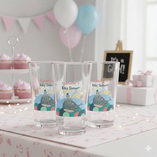 Charmant Nautische Walvis Octopus Roze Baby shower Glas