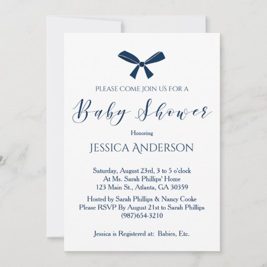 Charmant Navy Blue White Boys Baby shower Kaart (Voorkant)