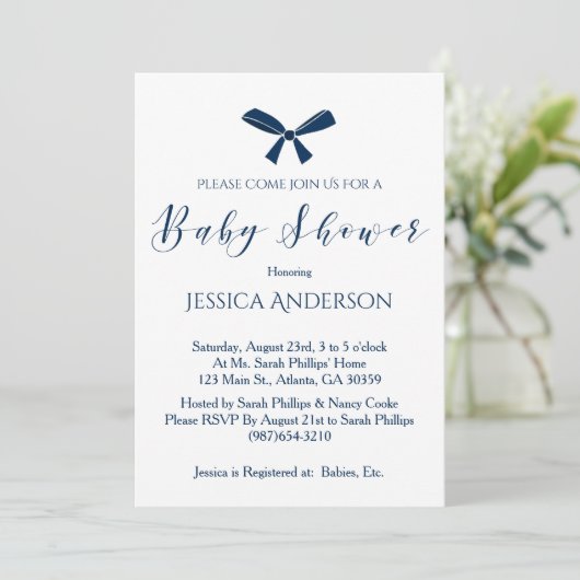 Charmant Navy Blue White Boys Baby shower Kaart (Staand voorkant)