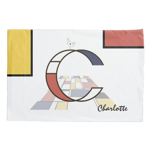 Charmant neoplasticisme Art Monogram. Brief C Kussensloop (Achterkant)