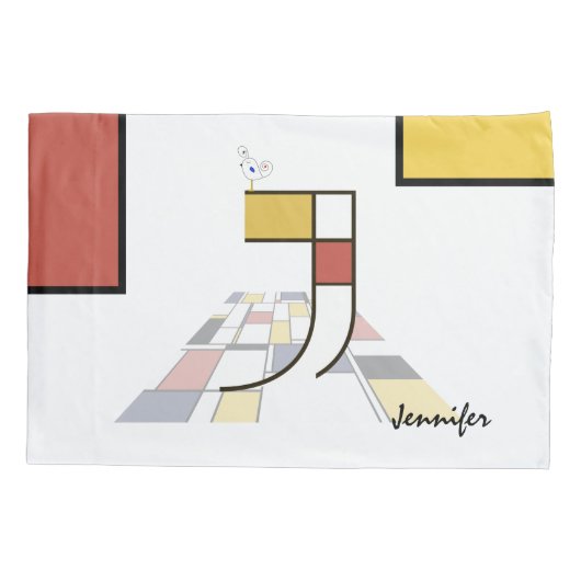 Charmant neoplasticisme Art Monogram. Brief J Kussensloop (Achterkant)