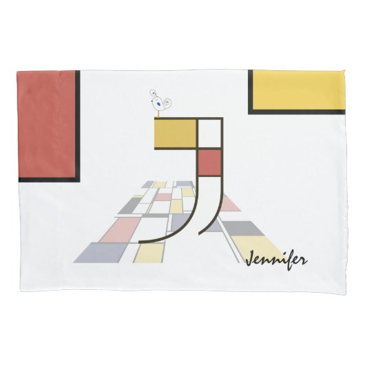 Charmant neoplasticisme Art Monogram. Brief J Kussensloop (Voorkant)