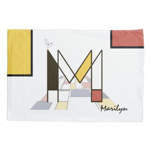 Charmant neoplasticisme Art Monogram. Brief M Kussensloop (Achterkant)