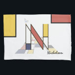 Charmant neoplasticisme Art Monogram. Brief N Kussensloop<br><div class="desc">Leuk, grappig, artistiek monogram. Hier is de letter "N". Neoplasticisme stijl, of De Stijl, lijn en kleur artistieke decoratie, de grappige vogel zit op de letter. Het kunstveld bevindt zich onder de letter. De naam van de sjabloon "NICHOLSON" bevindt zich onder het afbeelding. Een elegante en unieke zijkanten drukten kussen...</div>