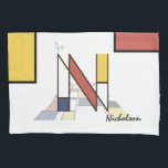 Charmant neoplasticisme Art Monogram. Brief N Kussensloop<br><div class="desc">Leuk, grappig, artistiek monogram. Hier is de letter "N". Neoplasticisme stijl, of De Stijl, lijn en kleur artistieke decoratie, de grappige vogel zit op de letter. Het kunstveld bevindt zich onder de letter. De naam van de sjabloon "NICHOLSON" bevindt zich onder het afbeelding. Een elegante en unieke zijkanten drukten kussen...</div>