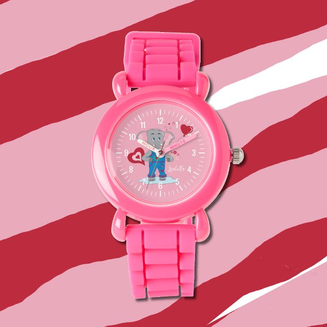 Charmant olifant roze meisje horloge met naam (Creator heeft geüpload)