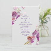Charmant Paarse Floral Elegance Wedding Kaart (Staand voorkant)