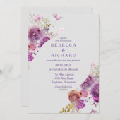 Charmant Paarse Floral Elegance Wedding Kaart (Voorkant / Achterkant)