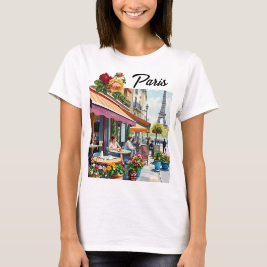 Charmant Paris Cafe Schilderachtig T-shirt (Voorkant)